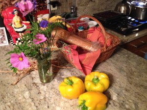 Thida's produce. Did you know cosmos are edible?