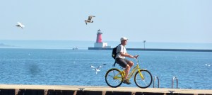 Can you tell Michael's bike seat has slipped down 6 inches?